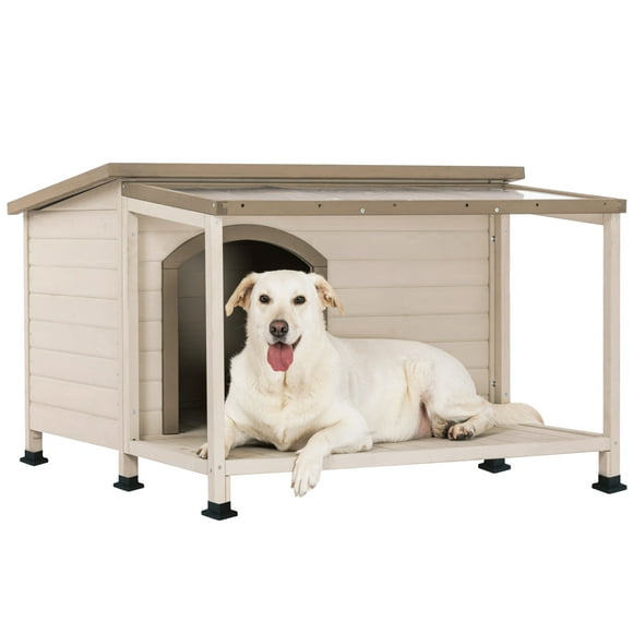 Petsfit Dog House, PVC Asphalt Roof Dog House for Large Dogs, Weatherproof Large Dog House with Extra-Large Terrace