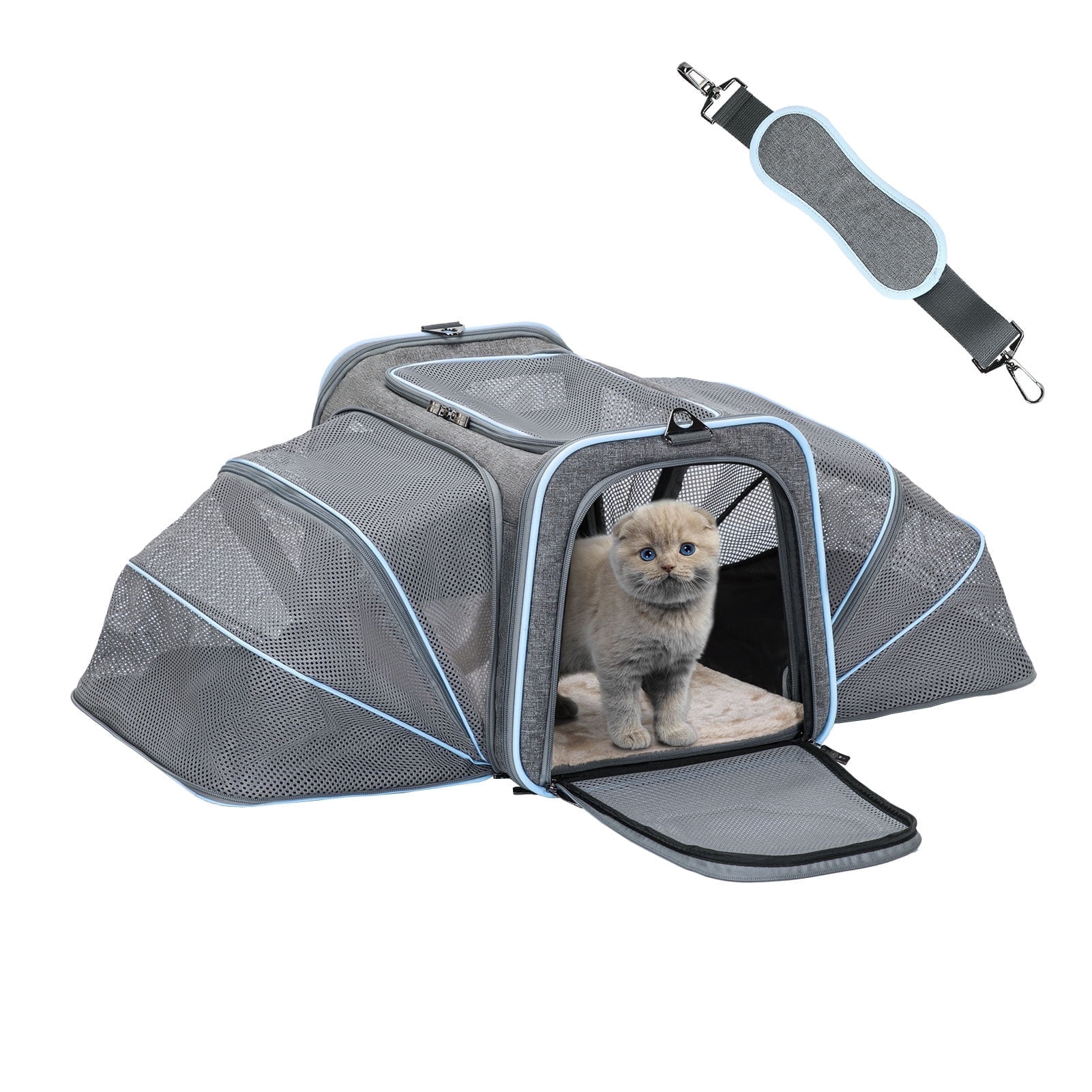 Petsfit Expandable Small Cat Carriers Dog Carrier, Airline Approved Soft-Sided Portable Washable Pet Travel Carrier with Two Extension