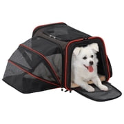 Petsfit Expandable Dog Carrier Large Cat Carrier, Soft-Sided Portable Collapsible Pet Travel Carrier for Kittens, Puppies or Small Animals, 19 x12x12 Inches, Black