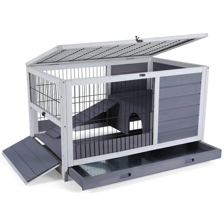 Petsfit Guinea Pig Rabbit Cages,Wooden Indoor Rabbit Hutch with Hideout for Rest and Ramp for Enter and Out