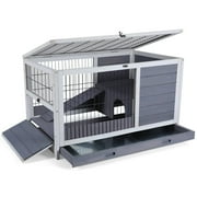 Petsfit Guinea Pig Rabbit Cages，Wooden Indoor Rabbit Hutch with Hideout for Rest and Ramp for Enter and Out