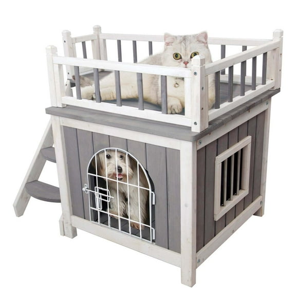 Petsfit 2-Story Indoor Outdoor Cat House with Balcony