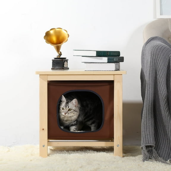 Petsfit Cat House with Fleece Soft Mat, Brown