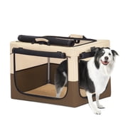 Petsfit Large Soft Dog Kennel, Adjustable Design Soft Kennel with Chew Proof Mesh Windows & Thicken Mat, Ideal for Indoor & Outdoor Travel Brown