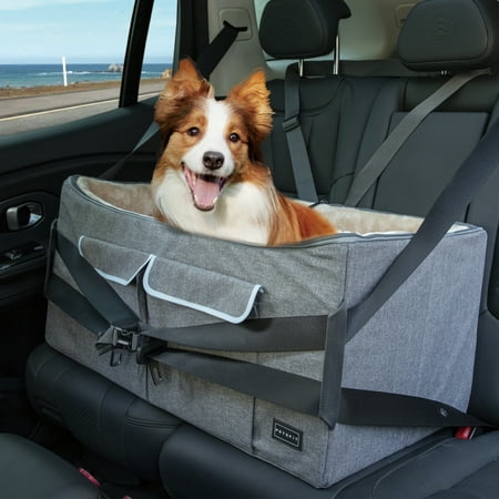Petsfit Large Soft Pet Booster Car Seats for Two Dogs,29 x 16 x 14 inches,Light Grey