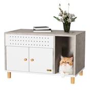 Petsfit Odor-Free Wooden Hidden Cat Litter Box Enclosure with Storage Cabinet, Brown