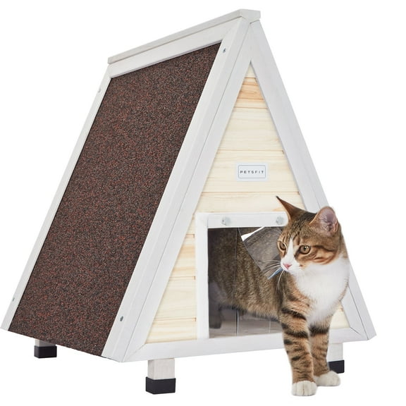 Petsfit Outdoor Cat House ,Outdoor Indoor Pet House with Escape Door for Rabbits,Ferret,Guinea Pig,Dogs and Other Small Animals，Solid Wood