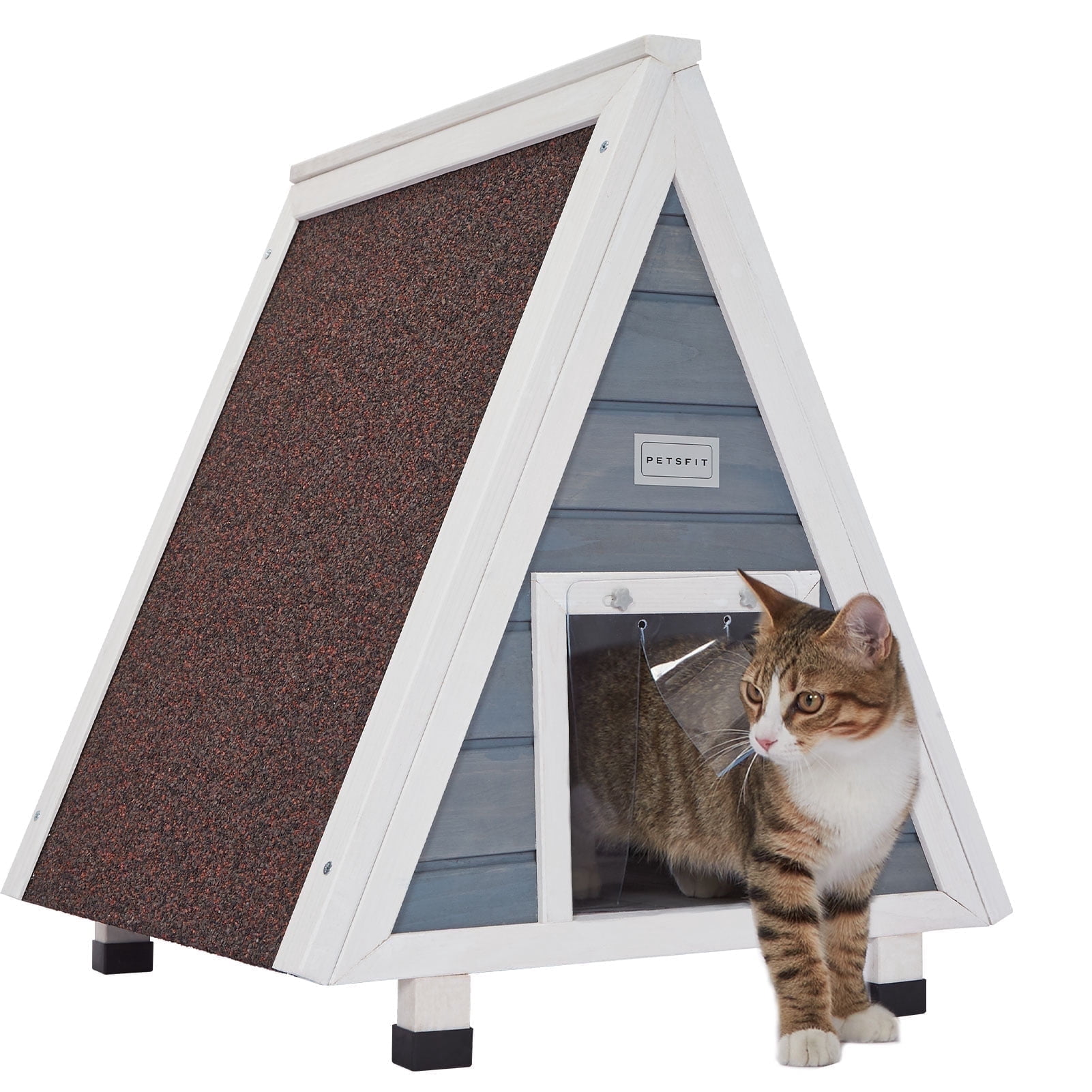 Petsfit Outdoor Cat House, Weatherproof Cat Shelter with Escape Door for Winter, Suitable for Small Animals, Grey
