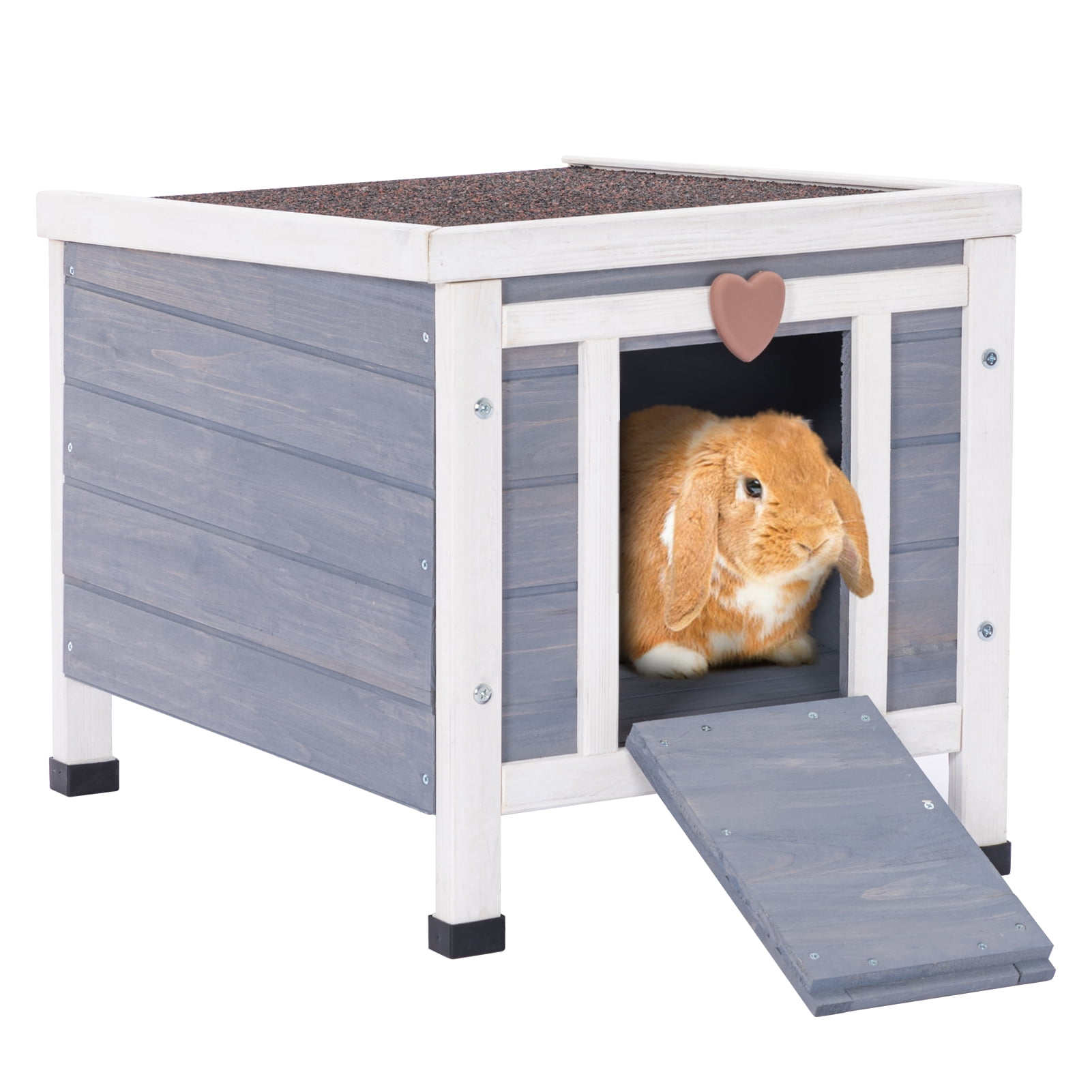 Grey Wooden Outdoor Cat House with Ramp and Balcony