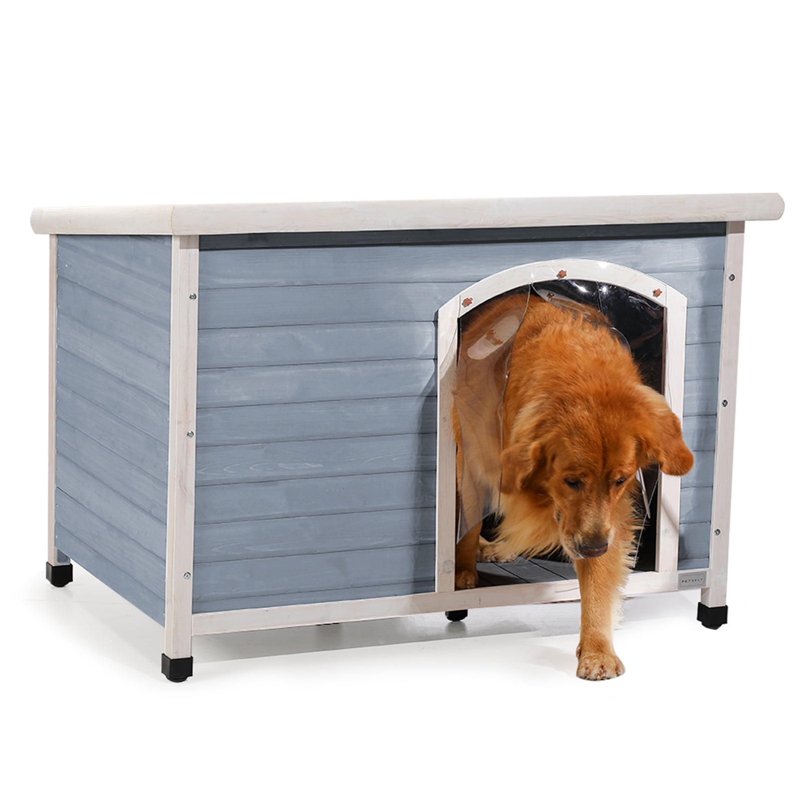 Large Light Grey Wooden Dog House with Adjustable Foot Pads