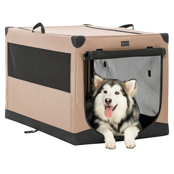 Petsfit Pet Care Kennel for Large Dogs, Adjustable Fabric Cover by Spiral Iron Pipe, Strengthen Sewing Dog Travel Crate 3 Door Design,'39.5'' X 25'' X 25''