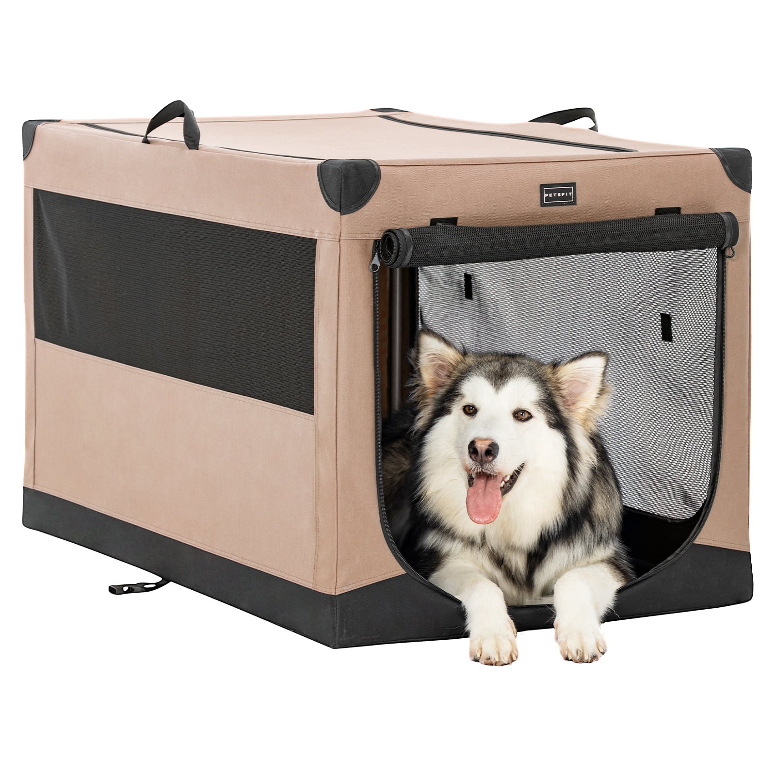 Petsfit Pet Care Kennel for Large Dogs Adjustable Fabric Cover by Spiral Iron Pipe Strengthen Sewing Dog Travel Crate 3 Door Design 39.5 X 25 X