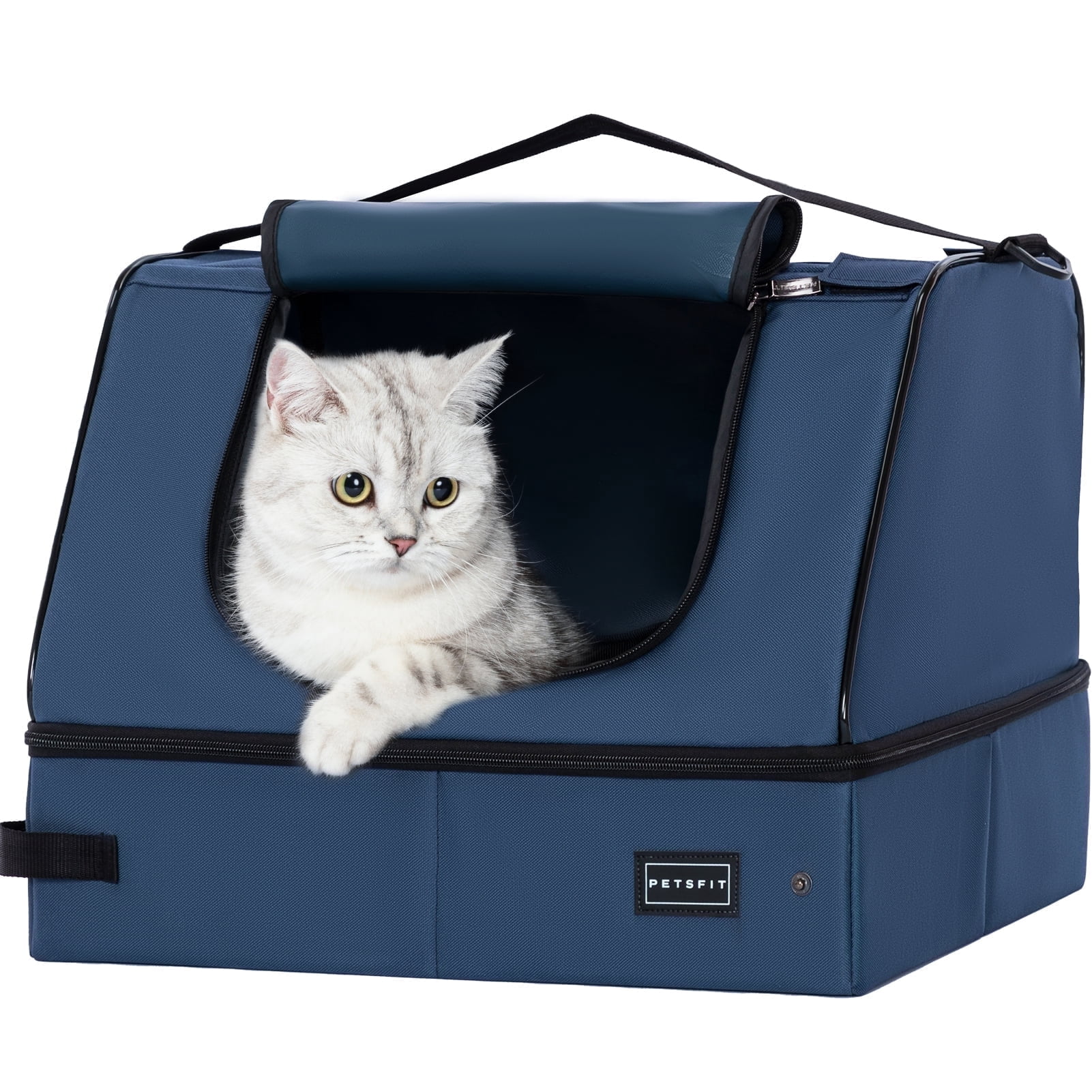 Petsfit Portable Cat Litter Box,Travel Litter Box for Cats,Machine Wash,Leak-Proof, Foldable ,Blue