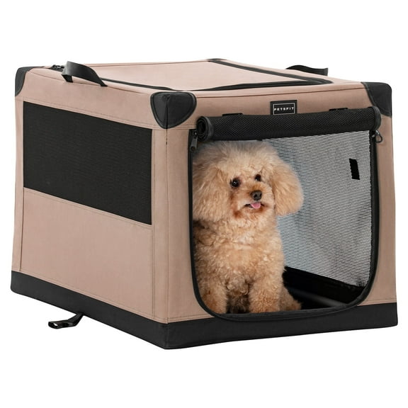 Petsfit Portable Dog Care Kennel, 26" L x 19" Wx 18" H Adjustable Fabric Cover by Spiral Iron Pipe, Portable&Easy Assembly Dog Crate 3 Door Design,Khaki