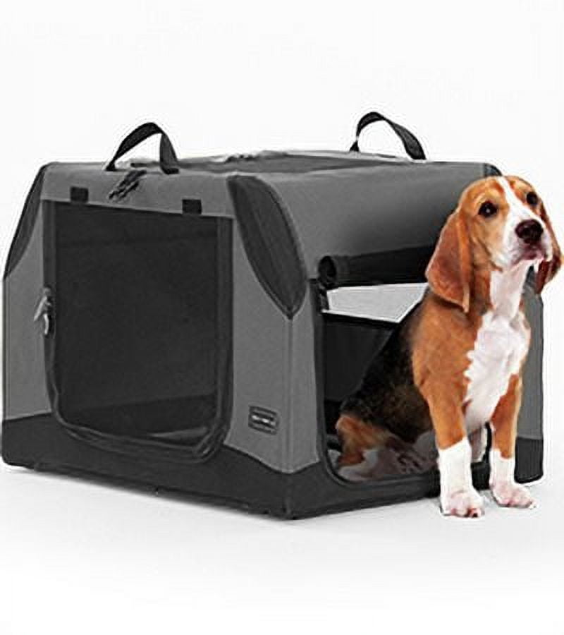 Petsfit Portable Dog Crate, Adjustable Fabric Cover by Spiral Iron Pipe, Strengthen Sewing Collapsible Dog Crate 3 Door Design (30" x 20" x 19", Gray)