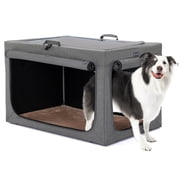 Petsfit Portable Dog Travel Crate Thicken Plush Mat-Foldable 36"x 24" x 23" Portable Pet Kennel Gray
