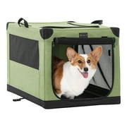 PETSFIT Soft Dog Crate- 30 Inch Lightweight, Easy Setup, Sturdy Soft Sided Dog Crate, Adjustable Framework with 3 Mesh Door, Dog Travel Crate Green