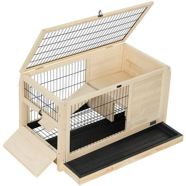Petsfit Rabbit Hutch Pet House for Small Animals ，Guinea Pig Cage Spruce Wood Rabbit Hutch Ramp for Enter and Out