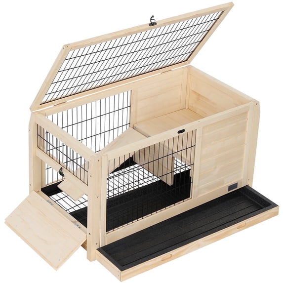Petsfit Rabbit Hutch Pet House for Small Animals ,Guinea Pig Cage Spruce Wood Rabbit Hutch Ramp for Enter and Out