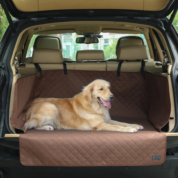 Petsfit SUV Cargo Liner for Dogs, Water-Resistant Scratchproof Dog Cover for Car with Side Flap, Durable Washable Dog Trunk Cover for SUV Against Dirt and Pet Hair, Large Size Universal Fit, Coffee