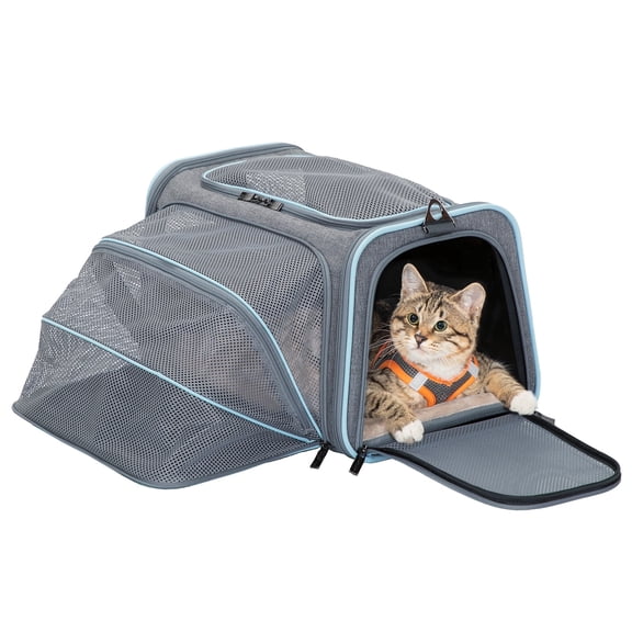 Petsfit Small Cat Carrier Soft Airline Approved Expandable Carrier for Kitten Puppy Bunny, 16"X10"X9“