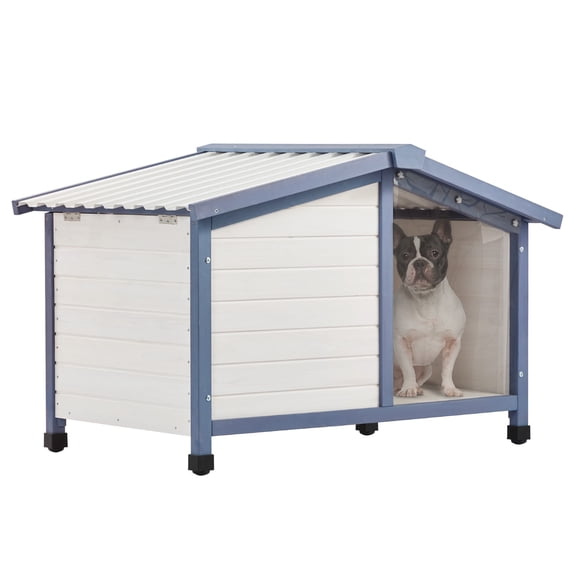 Petsfit Small Dog House, 33" Waterproof PVC Roof ,Adjustable Foot Mat and Door Flap, White