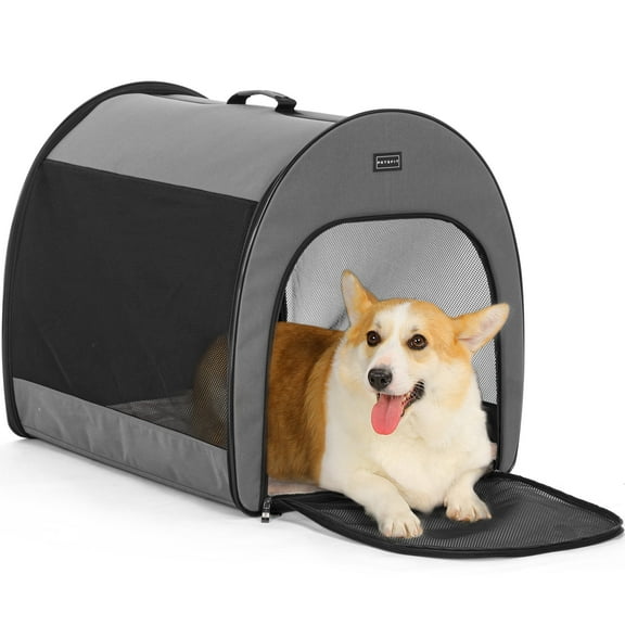 Petsfit Soft Dog Crate for Medium Dog, Arch Design Indoor & Outdoor Soft Sided Travel Crate, Collapsible Portable Pet Carrier,Grey,Medium