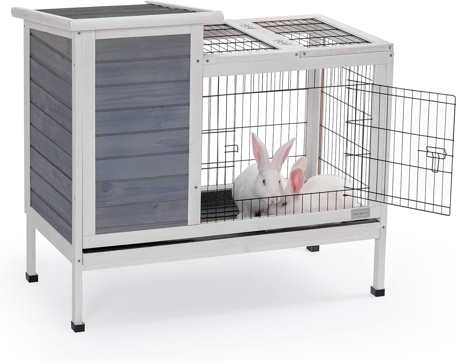 Petsfit Spacious Comfortable Rabbit Hutch Small Animal Cage with Ventilation and Pull Out Tray for Indoor and Outdoor