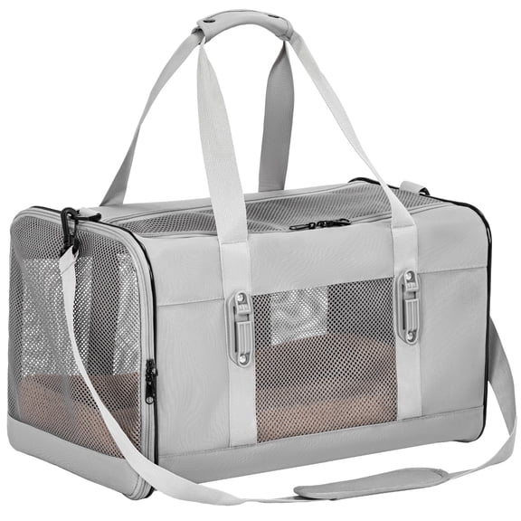 Petsfit Travel Pet Carrier for Large Cats (up to 20 lbs), Soft-Sided Dog Car Travel Carrier with Patented Buckle and Soft Padding, Gray