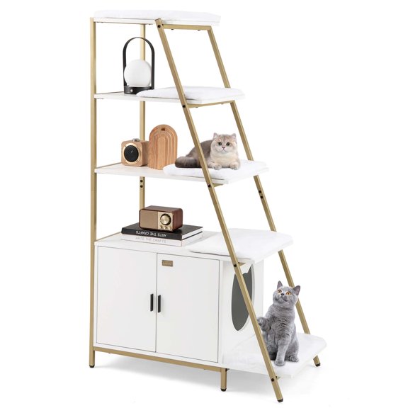 Costway Petsite Large Cat Litter Box Enclosure 2-in-1 Hidden Cat Washroom Furniture with Storage White