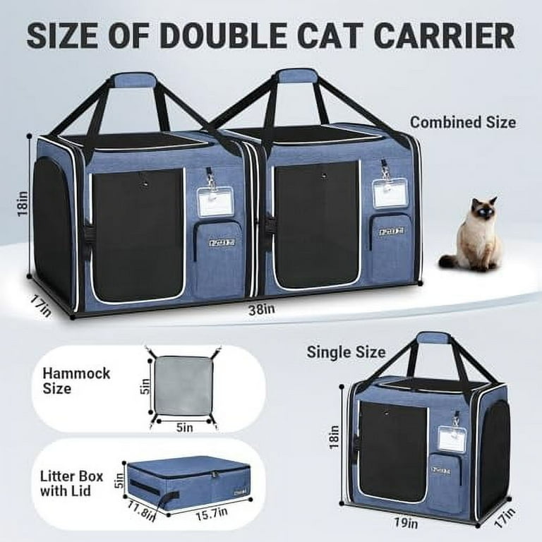 Petskd in Double Cat Car Travel Carrier with Litter Box, 38
