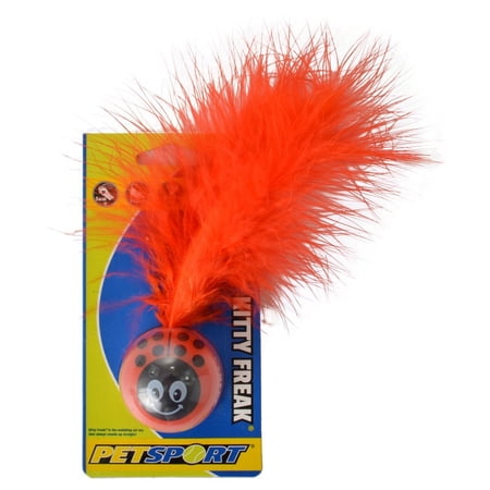 Petsport Kitty Freak Ladybug Cat Toy - Interactive Feather Plume Weighted Ball for Engaging Playtime