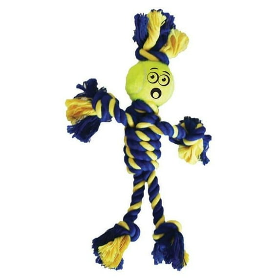 Petsport USA 1.5 in. Twisted Chew Mini Rasta Man with Tennis Ball Dog Toy, Blue & Yellow - Mini