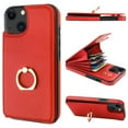 thumbnail image 1 of Petsta Compatible with iPhone 14 Case Wallet with Card Holder, 360°Rotation Finger Ring Holder Kickstand, RFID Blocking Leather Protective Double Buttons Shockproof Cover 6.1 Inch Red, 1 of 5