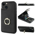 thumbnail image 1 of Petsta Compatible with iPhone 14 Pro Case Wallet with Card Holder, 360°Rotation Finger Ring Holder Kickstand, RFID Blocking Leather Protective Double Buttons Shockproof Cover 6.1 Inch Black, 1 of 5