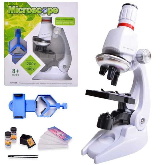 Petsta Kids Microscope 100x 400x 1200x Microscope for Children Kids Toys LED Educational Microscope Set with Adjustable Phone Holder