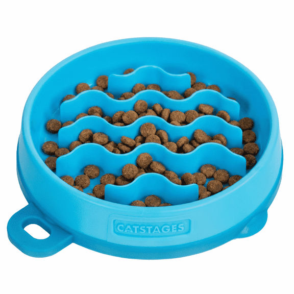 Catstages Kitty Slow Feeder Bowl for Cats, Blue Wave