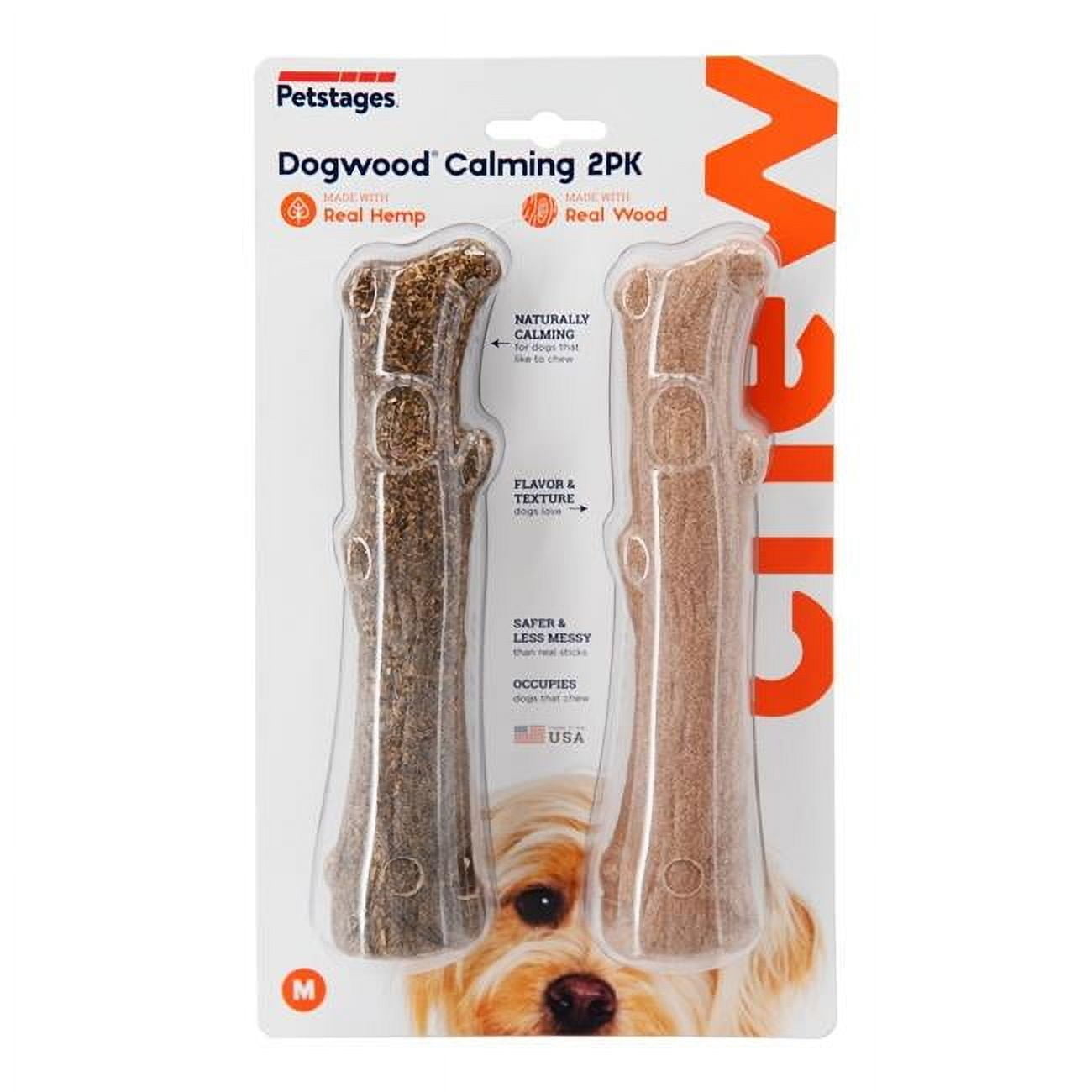 Outward Hound Dogwood Wood Durable Dog Chew Toys Real Wood Calming Hemp 2 pack Medium Walmart