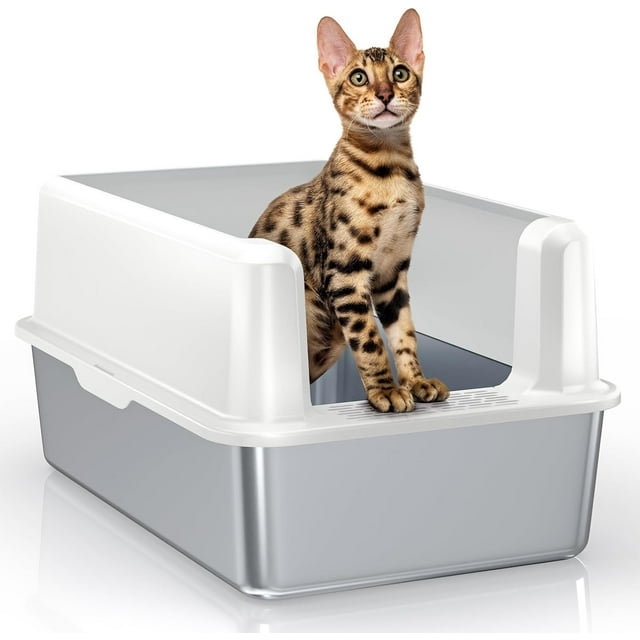 Petterm Stainless Steel Litter Box XXL Cat Litter Box with Lid Extra