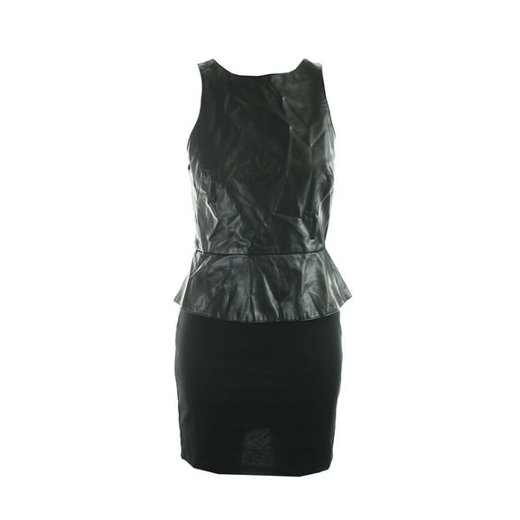 Petticoat Alley Black Sleeveless Pleather-Top Peplum Dress M