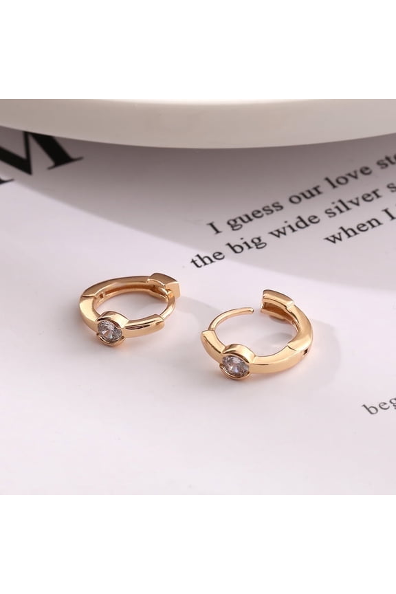 Pettie Earring with Simulated Diamond Bezel Cut Huggie Hoop in 14K Yellow Gold Plating