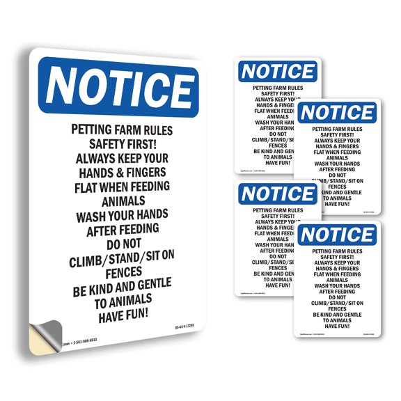 Petting Farm Rules Safety First! OSHA Notice Vinyl Decal Label 5 Inch x 3.5 Inch - 5 Pack