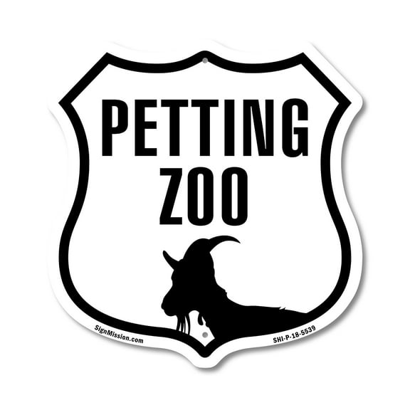 Petting Zoo 6 inch X 6 inch Shield Shaped Commercial Grade Plastic Sign Weather Resistant Made in the USA