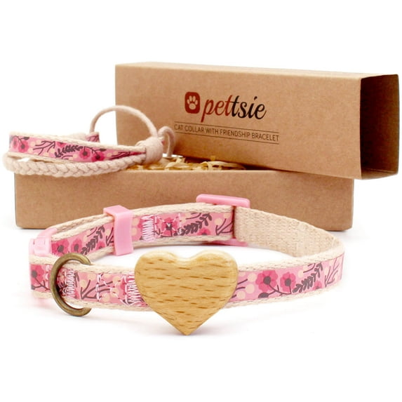 Pettsie Pink Breakaway Cat Collar Heart and Matching Friendship Bracelet in Earth-Friendly Gift Box