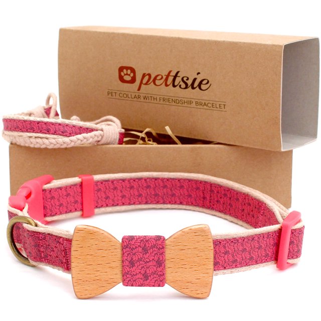 Pettsie Pink Matching Dog Collar Bow Tie and Owner Friendship Bracelet