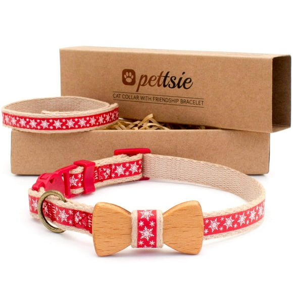 Pettsie Red Breakaway Cat Collar Bow Tie and Matching Friendship Bracelet in Earth-Friendly Gift Box