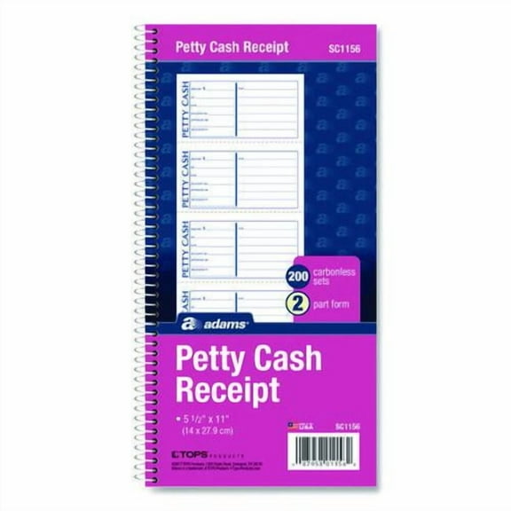 Petty Cash Receipt Book, Two-Part Carbonless, 5 x 2.75, 4 Forms/Sheet, 200 Forms Total | Bundle of 5