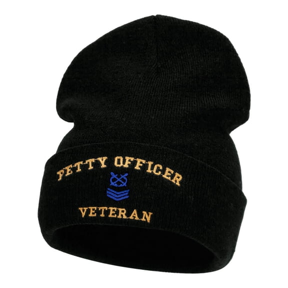 Petty Officer Veteran Embroidered Long Knitted Beanie - Black OSFM