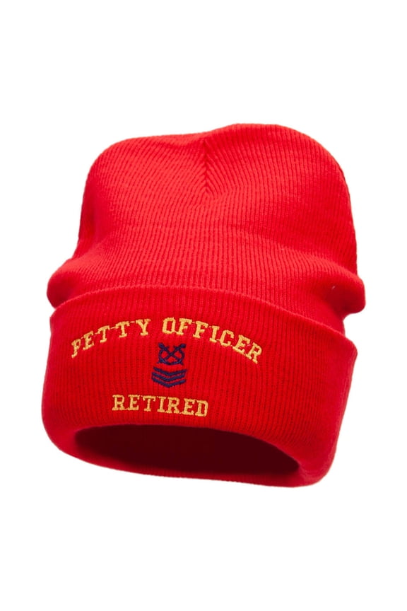 Petty Officer Veteran Embroidered Long Knitted Beanie - Red OSFM