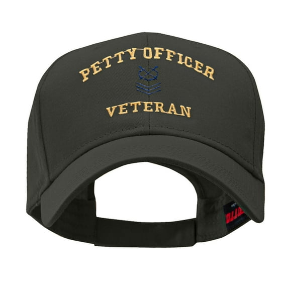 Petty Officer Veteran Embroidered Solid Cotton Twill Low Profile Strap Cap - Charcoal OSFM